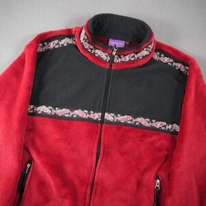 Copper River Fleece Alaska Salmon Bear Print Full Zip Jacket Red Black Mens M